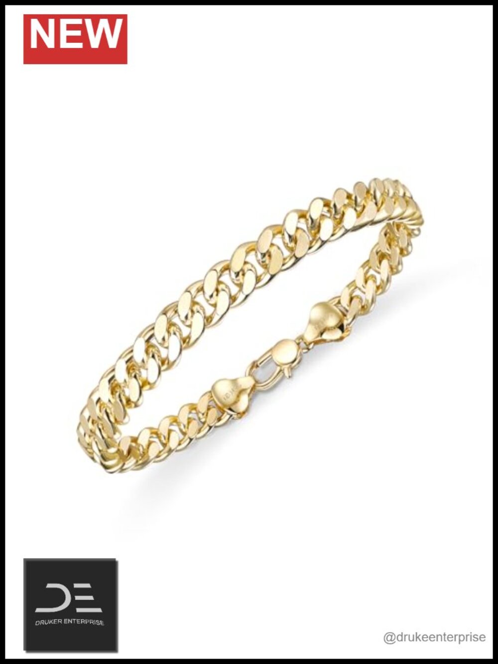 7mm Gold Cuban Link Chain Bracelet Hypoallergenic 14K Gold Men Women
